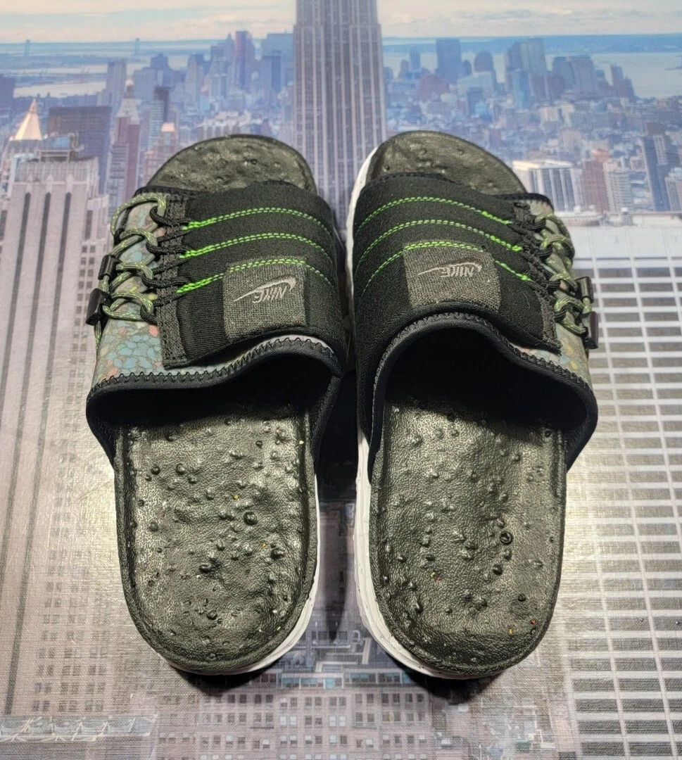 Nike Asuna Crater Slide Sandal Black White Mean Green Mens Size 8 DJ4629 002 New