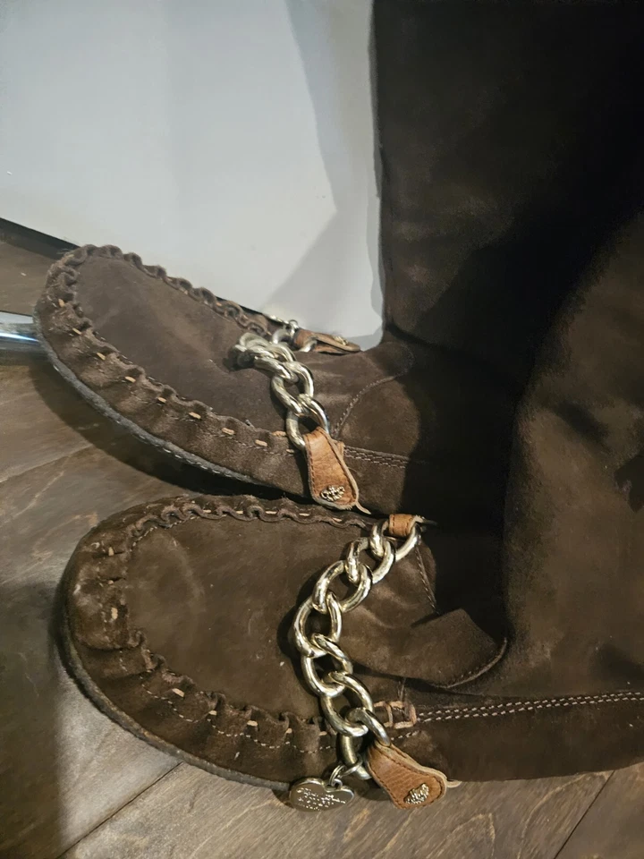  Коричневый высокий Juicy Coutoure мокасины замшевые ботинки 10 - Изображение 2 из 4