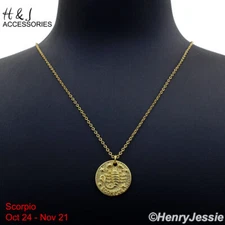16"+2"925 STERLING SILVER "SCORPIO" ZODIAC SIGN GOLD PLATED PENDANT NECKLACE*12