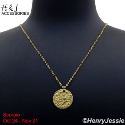 16''+2''925 STERLING SILVER ''SCORPIO'' ZODIAC SIGN GOLD PLATED PENDANT NECKLACE*12