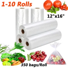 1-10 Roll 12"x16" Clear Plastic Produce Bags Kitchen Fruit Food Storage 350/Roll