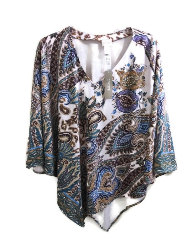 Chico's Striking Scroll Pery Poncho Faux Suede S/M New