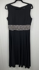 Jessica Howard Womens Black Dress Sequin Ruched Waist Sleeveless Midi Size 12