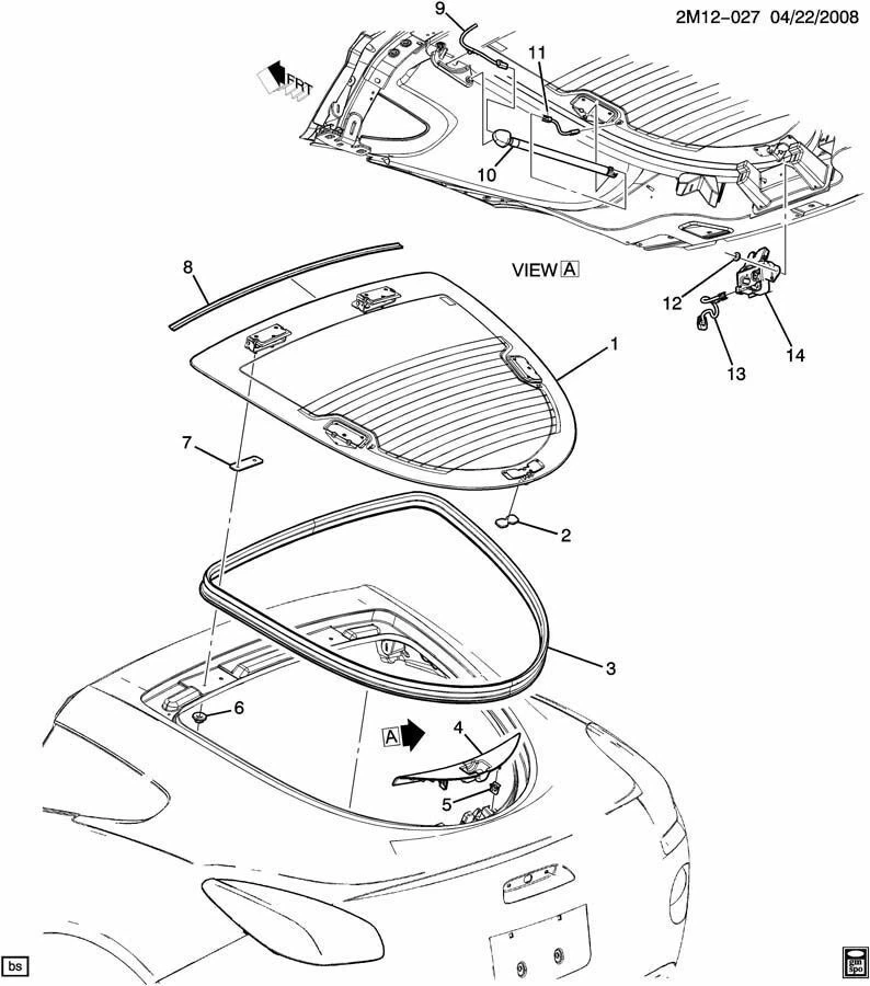 Pontiac Solstice 2009-10 cupé escotilla trasera interior embellecedor negro 20832577 25992326 Foto 4 de 4