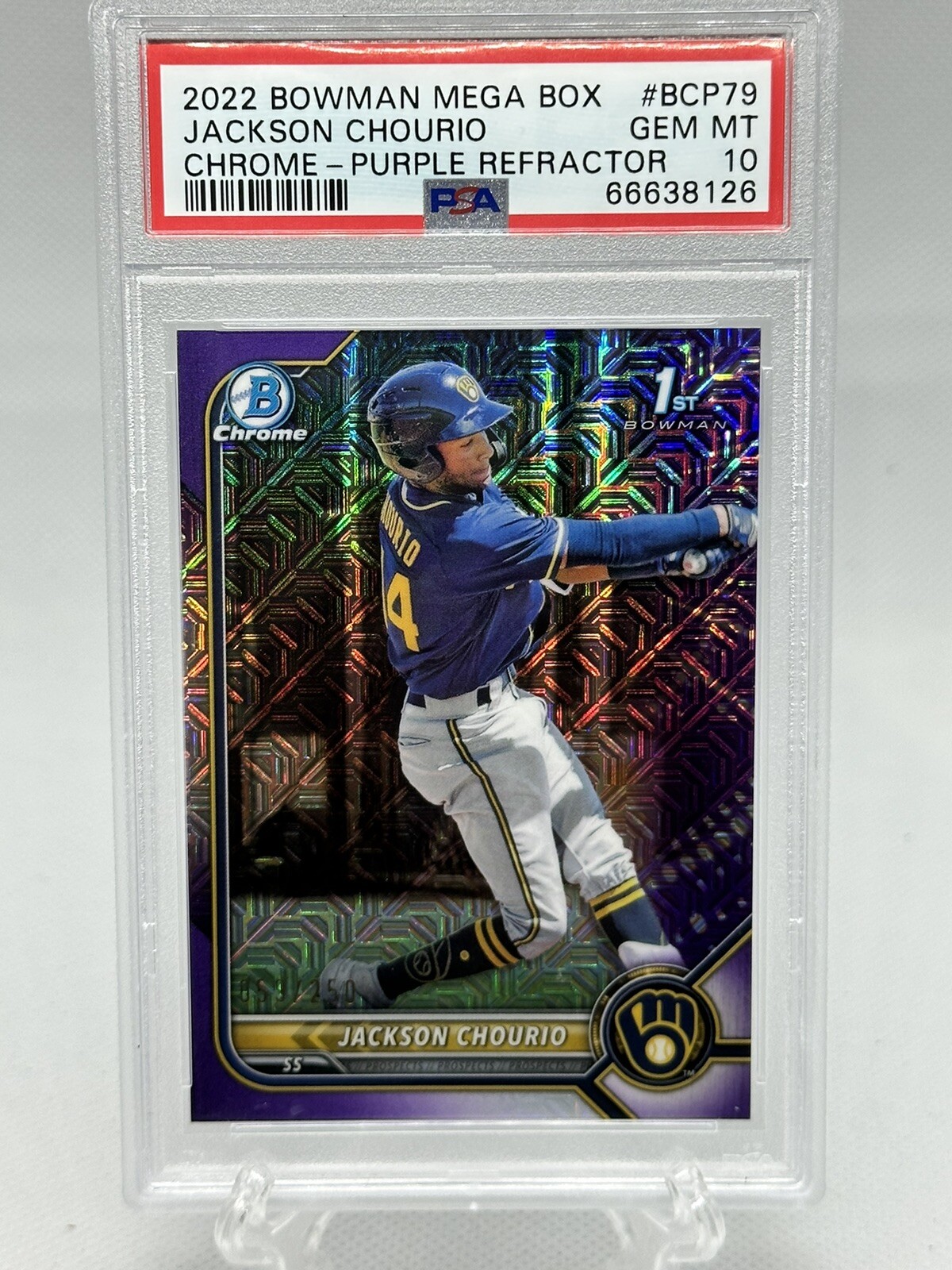 2022 Bowman Prospects Mega box Mojo 1st purple /250 Jackson Chourio PSA 10