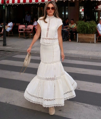 Zara ZW Collection Long High Waist Crochet Skirt Ecru Size S L XL