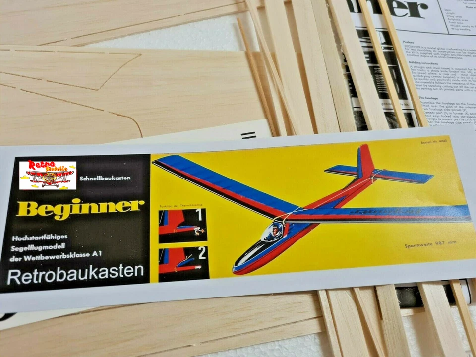 Retrobaukasten Segler Beginner Spannweite 987 mm Schnellbaukasten + Motoraufsatz - Bild 2 von 4