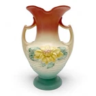 Vintage Hull Art Pottery USA Water Lily Double Handled Vase Pink Green FLAWS