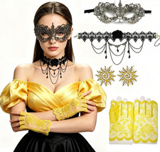 Masquerade Masks Gloves Necklace Fan Set Venetian Party Mask Costume Mask
