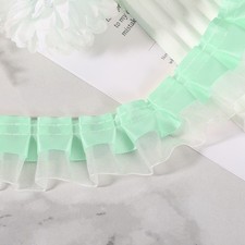 10 Yards 2-Layer Satin Ruffle Trim Lace Ribbon, Deep Green
