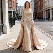 Elegant Evening Dresses Detachable Skirt Long Sleeves Formal Wedding Party Gowns
