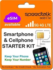 SpeedTalk Pre-Paid SIM Starter Kit 5G/4G LTE – Tarjeta SIM Prepago,iOS y Android