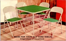Virco "Suburban" Vinyl TABLE & CHAIRS Set Chrome Advertising Postcard
