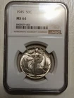 1945 Walking Liberty Half Dollar Graded By NGC Ms 64