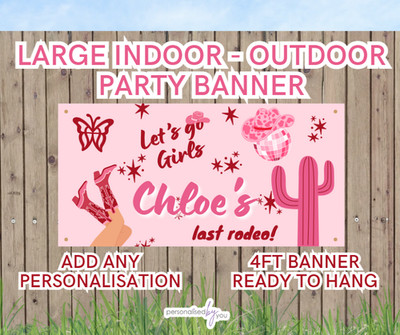 Personalisierte Banner Henne Do / Junggesellinnenabschied im Freien Last RODEO Motiv 4 Fuß Name hinzufügen