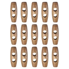 15pcs Wooden Toggle Buttons 30mm Double Hole Olive Sewing Button, Light Brown