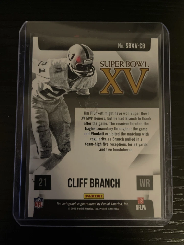 2015 Panini CLIFF BRANCH Super Bowl XV On Card Auto Raiders - Image 2 of 2