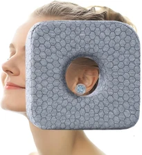 Ear Pillow with Piercing for Side Sleeping, 8.7"x8.7"x2", Square-gray 