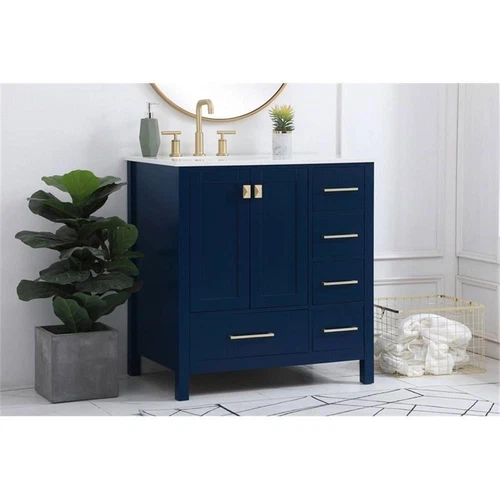 Elegant Decor Irene 32" Solid Wood and Stone Single Bathroom Vanity in Blue - Picture 2 of 8