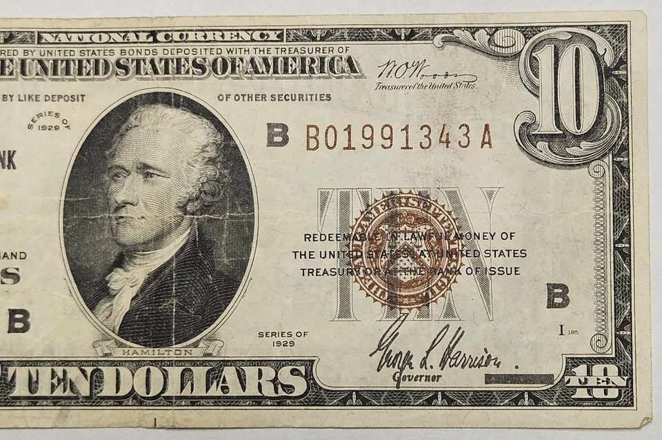 1929 $10 Dollar Federal Reserve Bank Note New York National Currency d166 - Image 3 of 4