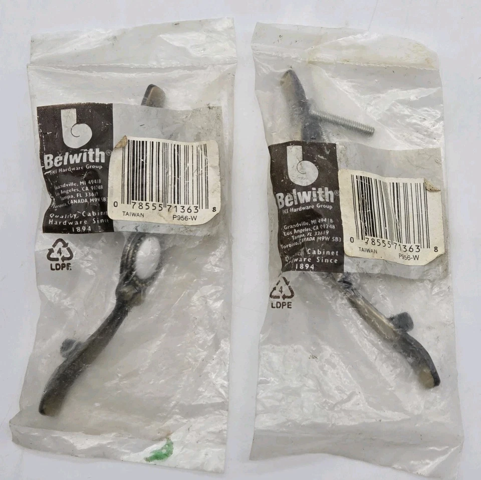 Belwith Cajón Tirador Nogal Cavalier Antiguo Latón Blanco 5” 3”cc P956-W Lote de 2 Foto 4 de 4