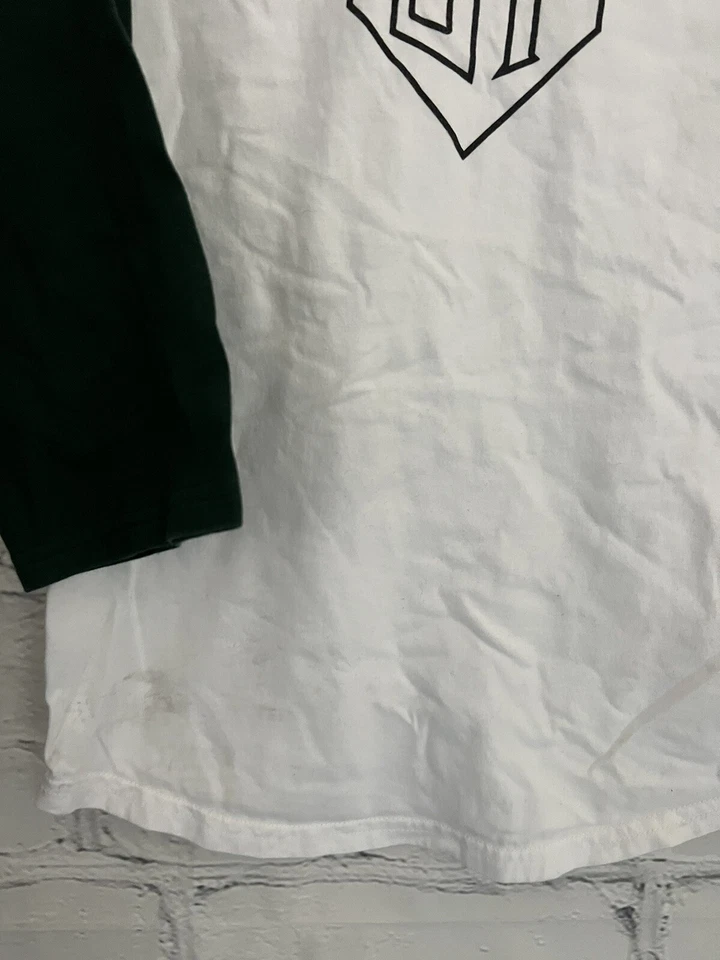 Sport-Tek 白色/绿色 Raglan 风格 3/4 袖衬衫 100% 棉青少年 S 码 — 第 3/4 张图片