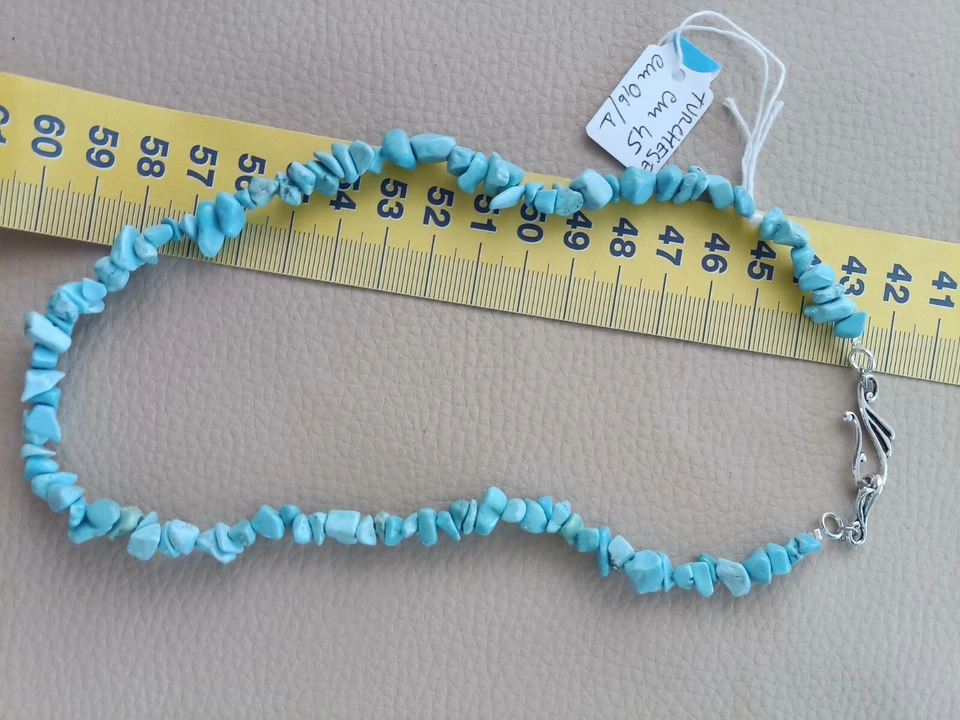 Collana cm 45 di TURCHESE  NATURALE a sassetti chiusura argento tibetano - Immagine 4 di 4