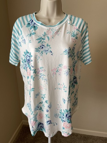 Ceasikery Women’s White Floral Print Short Sleeve Round Neck T-Shirt s L - 第 1/9 張圖片