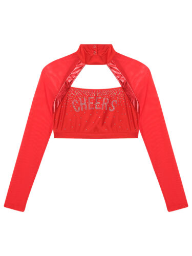 Women Cheer Uniform Tops Night Club Crop Top Rhinestone Cheerleader Costume - Picture 10 of 87