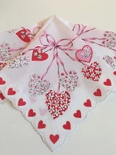 New Darling Valentine Hearts Hankie Handkerchief - Hearts & Ribbon Streamers!