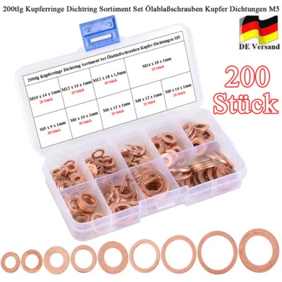 200X Dichtung Ölablassschraube Ölablass Kupfer Dichtring Sortiment Öl Schrauben - Bild 1 von 4