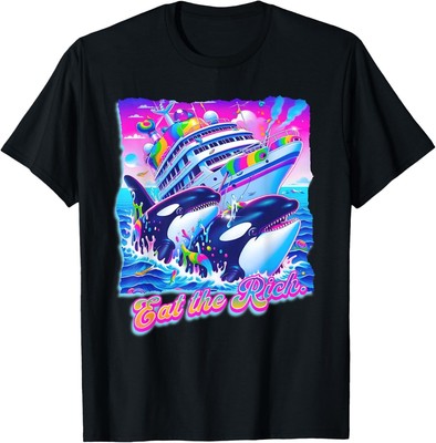 Eat the Rich Whale 90s Orca Funny Whale Animal Yacht Retro T-Shirt