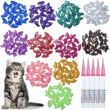100 Pcs Colorful Cat Nail Claw Caps Pet Nail Covers with Glue and Applicators
