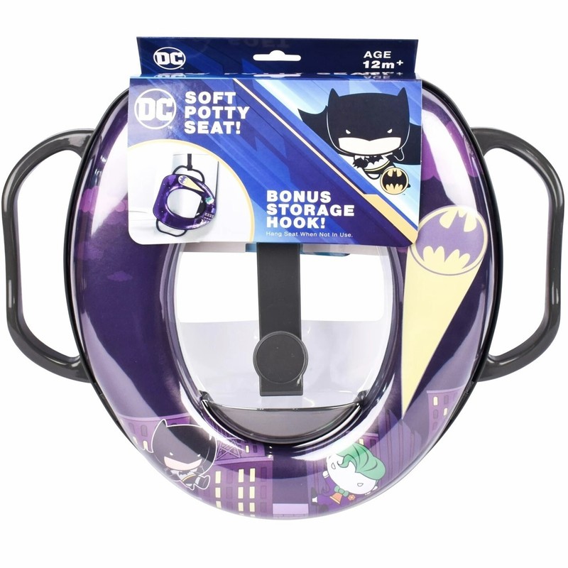 DC BATMAN Soft POTTY TRAINING SEAT w/HANDLES Storage Hook Age 12+ Mos ~ New