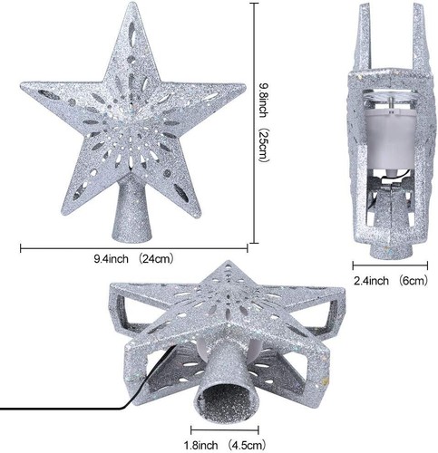 Christmas Tree Star Topper With 3D Snowflake Projection LED Silver Bx 18 - Foto 3 di 6