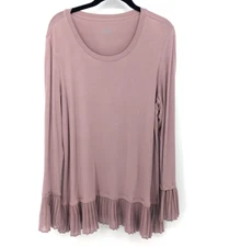 Logo by Lori Goldstein Top Womens Large Mauve Pink Pleated Ruffle Stretch Tunic
