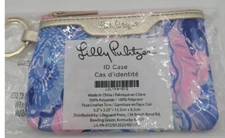 Lilly Pulitzer Wallet Pink Blue Zip ID Case Gold Tone Keychain Card Holder NEW
