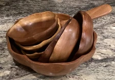 8 PC ALLI MONKEY POD WOOD SALAD SET 1 SERVING BOWL 6 BOWLS 1 SPOON PHILIPPINES