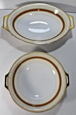 Meito China Serving Bowls Oval Circle Gold Trim Red White Porcelain 8 Inch