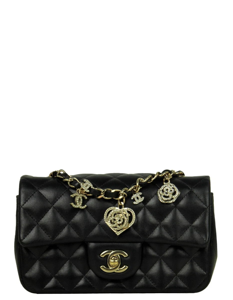 CHANEL Vintage Quilted Lambskin Leather Line Flap Bag Black-US