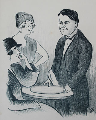 Lithograph Print by Georges Van Houten Moulin rouge Cabaret Paris Dance Party