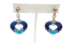 Sterling Silver 925 Blue Enamel Heart Earrings