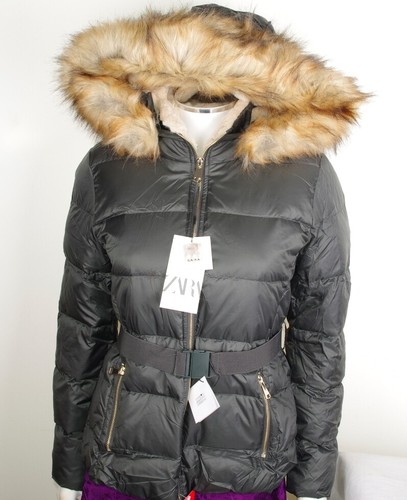 ZARA FAUX FUR DUCK DOWN FEATHER HOODED 