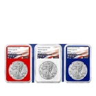 2024(W) Silver Eagle 3pc Set NGC MS70 - U.S. Flag Label - Red,White,Blue Core