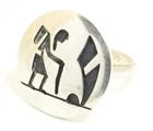 Vintage Hopi SIGNED Sterling Silver Figural Overlay Ring Sz4.75