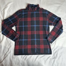Nautica Men's Blue and Red Plaid Fleece Pullover 1/4 Zip Medium