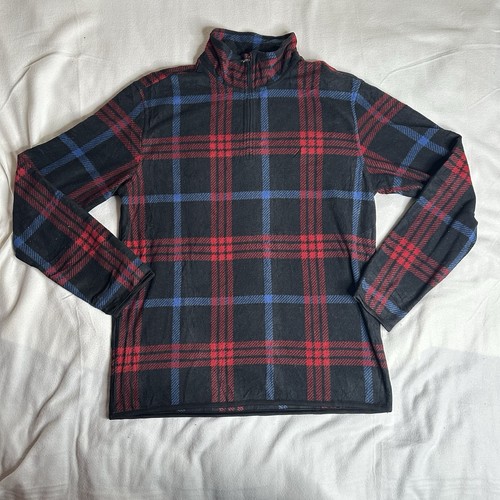 Nautica Herren blau und rot karierter Fleecepullover 1/4 Reißverschluss Medium - Bild 1 von 6