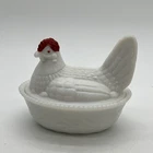 Westmoreland Vintage Milk Glass Hen On Nest Red Comb 5 1/2" Split Tail Marked