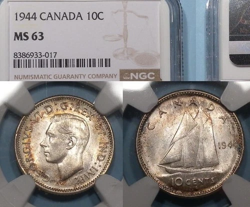 1944 CANADA 10 CENT NGC MS 63 CANADA AUCTION COMP $40 #102-48