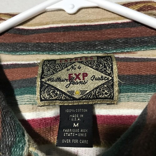 VTG express mens M cotton Aztec print button up shirt leather buttons western - Picture 3 of 9